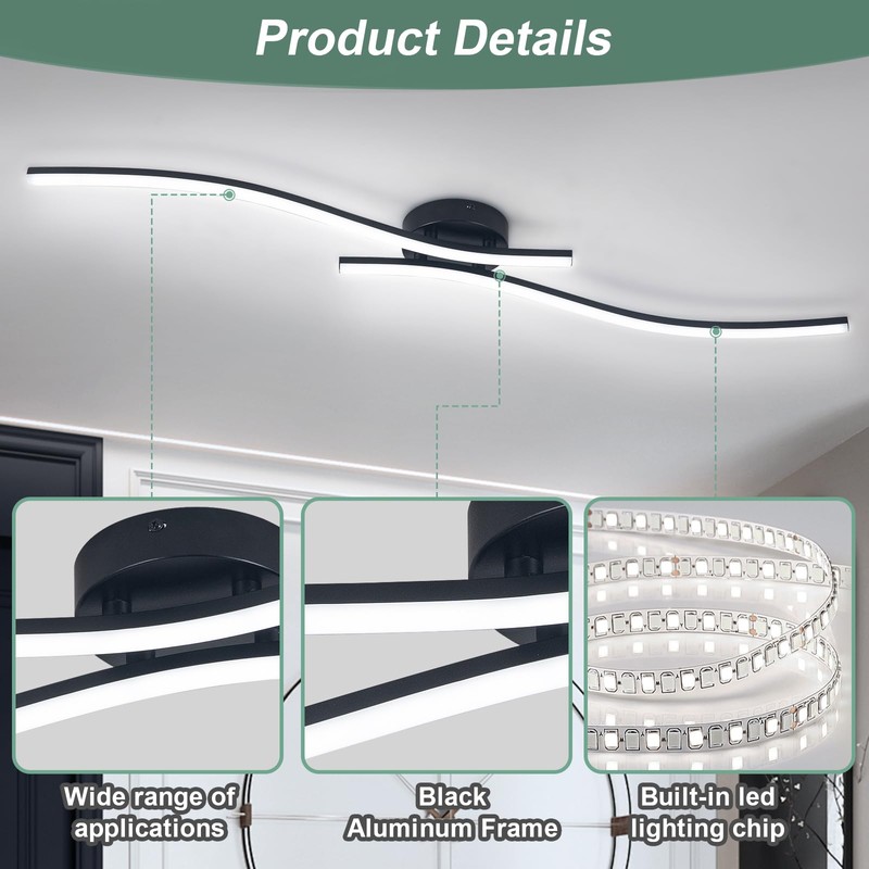 28W Linear Ceiling Light Black Modern LED Ceiling Light Fixture