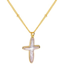 Pearl Cross Necklace for Women 14K Gold Plated Pearl Choker Necklace Faith Necklace Simple Gold Pearl Necklace Gold Dainty Necklace Trendy Jewelry Gifts