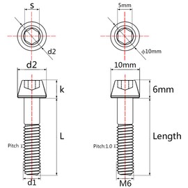 Wanyifa Titanium Ti M6 x 10 16 18 20 25 30 35 40 45 50 55 60 65mm Allen Hex Screw Socket Cap Tapered Bolt pack of 4 (M6X65mm, Rainbow)