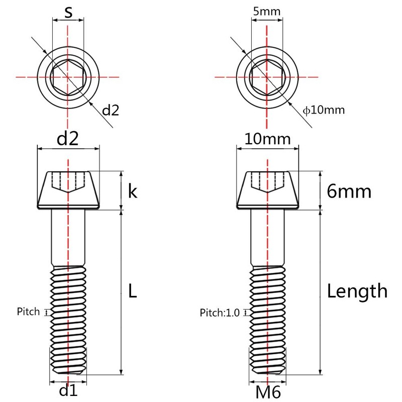 Wanyifa Titanium Ti M6 x 10 16 18 20 25