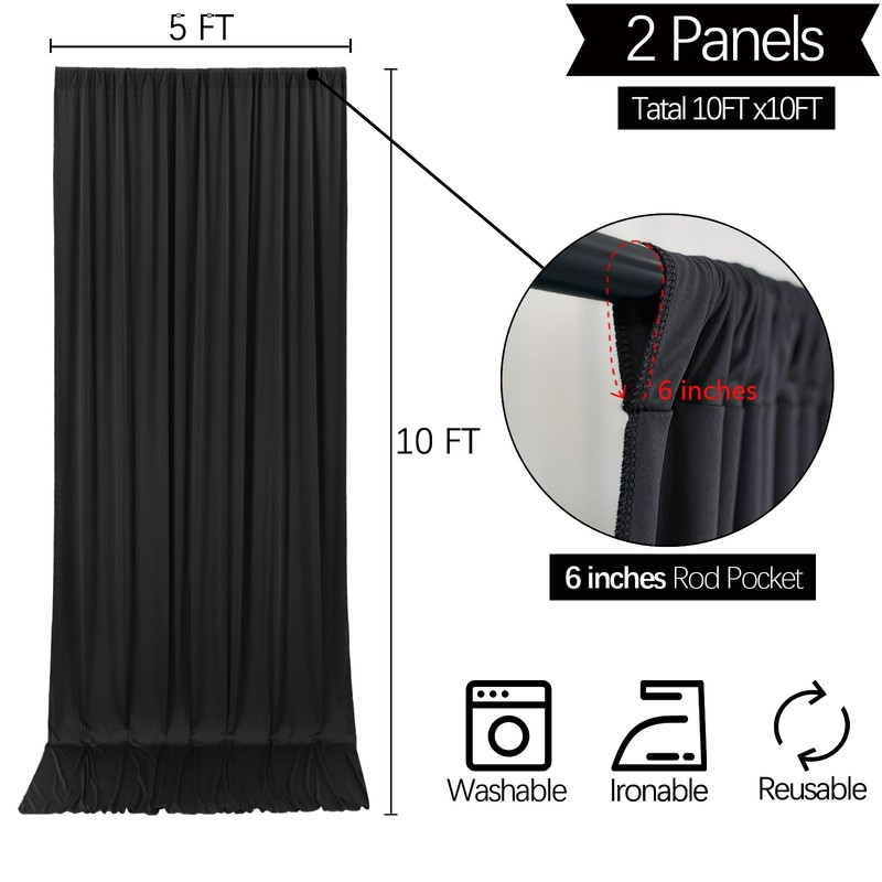 10x10FT Black Backdrop Curtains for Parties Wrinkle Free Black Curtains