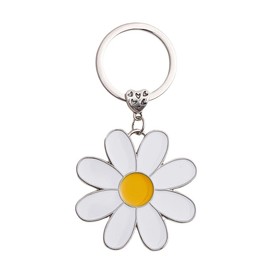 Caiyao Cute Daisy Flower Keychain Summer Floral Charm Key Ring for Bag Keys Purses Keys DIY Accessories, White, medium size