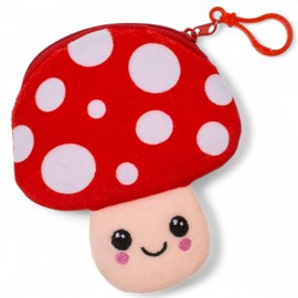 MIJOMA Plüsch-Geldbörse Pilz Kawaii – Mini-Portemonnaie mit Reißverschluss & Karabiner – Weiche Tasche für Kleingeld & Anhänger – 11x13 cm – Kinder & Jugendliche