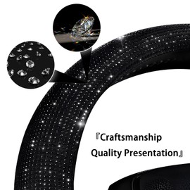 HIAHXC 36-39 CM Steering Wheel Cover Sparkly Rhinestones Steering Wheel Covers Bling Car Wheel Cover Car Accessories for Women (Black)