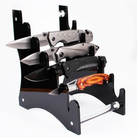 Acrylic Knife Display Stand, Holds 6 Pocket Knives, Transparent/Black, 14x15x8.4 inches, Suitable for Knife Collection Display, Hiking, Hunting, DIY Activities(Black)