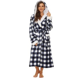Devirld Plush Robes Fleece Womens Robe, Fuzzy Fluffy Women's Bathrobe Soft Warm Female Bathrobes Long
