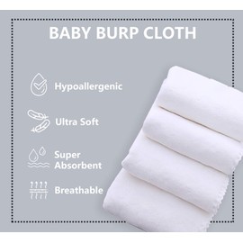 8 Pack Large Burp Cloths for Baby - 20" by 10" Ultra Absorbent Burping Cloth, Washcloths, Newborn Towel - Milk Spit Up Rags Burp Clothes for Unisex, Boy, Girl (White)