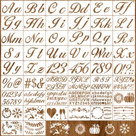50Pcs Letter Stencils for Painting on Wood, Reusable Calligraphy Alphabet and Number Stencils, Cursive Letter Templates for Wood Signs, Walls Art,Card Making and Scrapbook and DIY Crafts Decoration