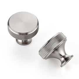 JOY DECOR 30 Pack Stainless Steel Kitchen Cabinet Hardware Knobs Round Solid Knurled Handles Single Hole Drawer Knobs for Cabinet Furniture Brushed Nickel Dresser Pulls