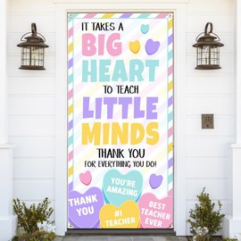 Printspree Teacher Appreciation Week Door Banner, 72x35" Thank You Educator Classroom Entrance Sign, Colorful Hearts Backdrop for School Office Staff Breakroom Party Decorations