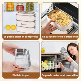 Bento Box, Lunch Box de 3 Capas 2400 ml con Toppers Antifugas                                                                                         