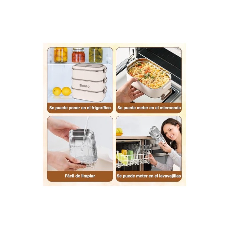 Bento Box, Lunch Box de 3 Capas 2400 ml con