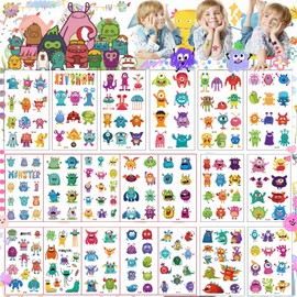 Weploda Pack of 20 Monster Tattoo Children's Set, Monster Tattoo Stickers, Monster Animals Tattoo Stickers, Cartoon Monster Tattoos for Children, Easy Removal of Cartoon Tattoos for Children (200