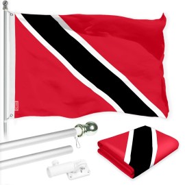 UD_G128 Combo Pack: 6 Ft Tangle Free Aluminum Spinning Flagpole (Silver) & Trinidad and Tobago Flag 3x5 Ft, LiteWeave Pro Series
