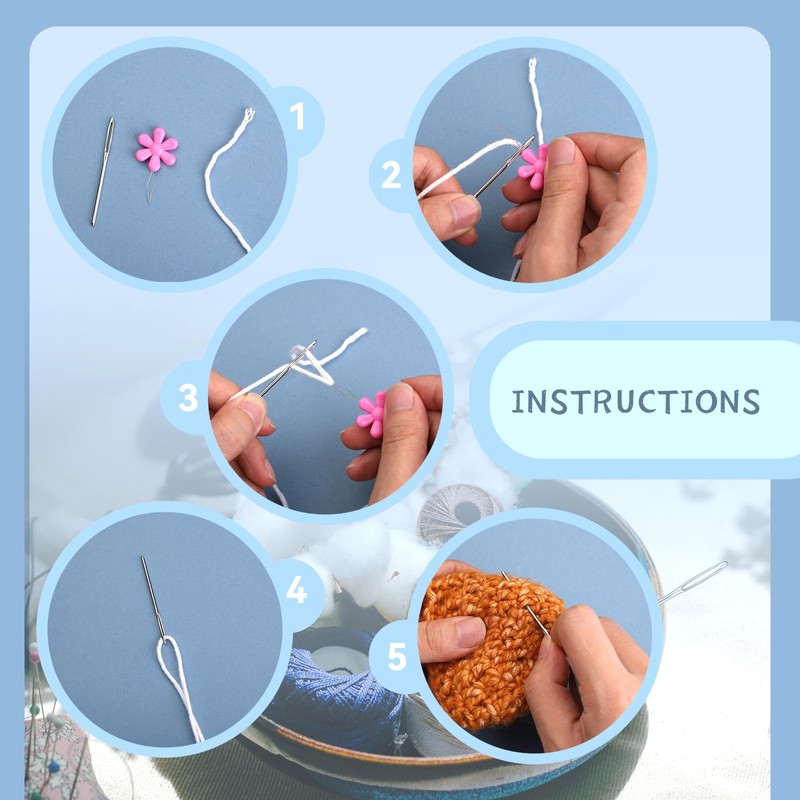 48Pcs Plastic Large Eye Sewing Needles Set,15PCS Large-Eye Blunt Needles,Yarn