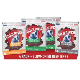 Wild River Beef Jerky Variety Pack, Old Fashioned 100% Beef Jerky, Gluten Free - 2 Green Chile, Black Pepper, Original - Perfect Hunting Trip Meat Snack with 15g of Protein, 3.5 Ounce (Pack of 4)