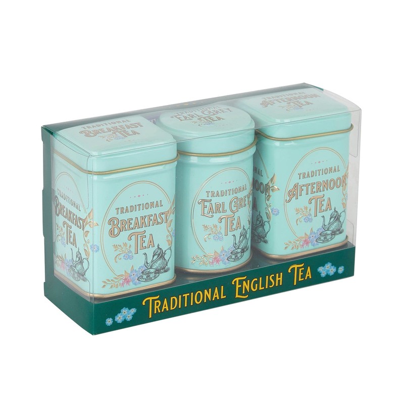 New English Teas Vintage Victorian Tea Tins with loose-leaf tea