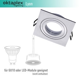 Oktaplex Set of 3 Lyon Recessed Spotlights Swivelling 90 x 90 mm Aluminium 80 mm Hole Installation Dimensions Flat Spot Square LED Module Compatible Ceiling Frame Silver