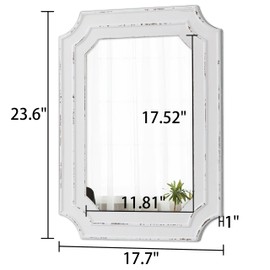 Sintosin Rustic White Mirror 18 X 24 Inch, Wall Hanging Distressed Finish Wooden Frame Vintage Mirrors for Wall Decor, Farmhouse Wall Mirrors for Vanity Bedroom Entryway, Horizontal or Vertical