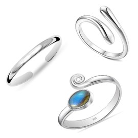 Charmsy 925 Sterling Silver Open Toe Rings Set for Women | Set of 3 Pcs Plain Teardrop & Turquoise Stone Cuff Band Open Toe Ring | Adjustable Toe Rings Summer Beach Foot Jewelry