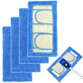 QWORK® 4 Pack Reusable Microfibre Mop Pads 32 * 17cm, Compatible with Flash Speedmop - Heavy Duty Rfill Pads, Machine Washable Up to 100x