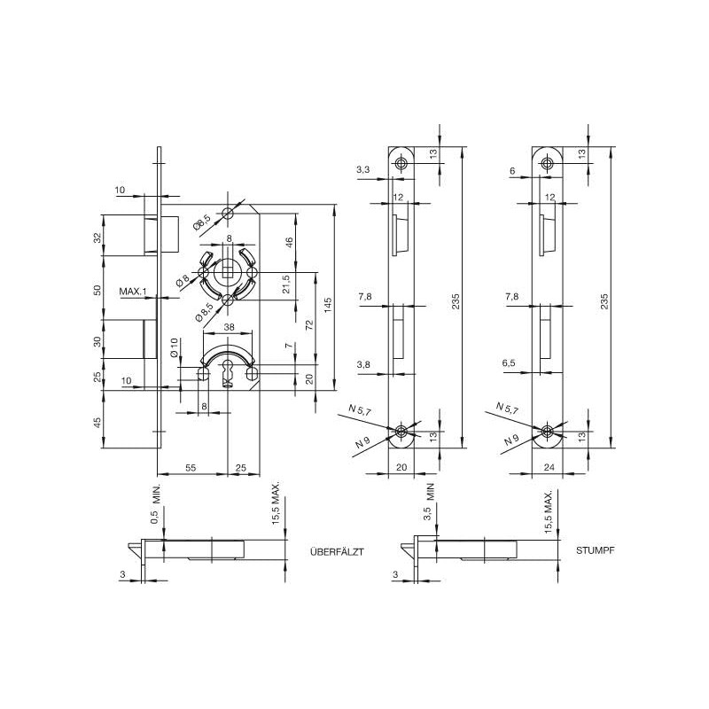 BKS Mortise Lock 0215 BB-Rounded DIN Left 20 mm Steel