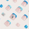 GlamRays Pack of 24 Blue French Toenails with Flowers Stones