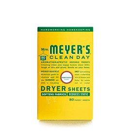 Mrs. Meyer's Clean Day's Dryer Sheets, Fabric Softener, Reduces Static, Infused with Essential Oils, Honeysuckle Scent, 80 Count