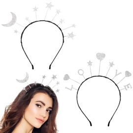 Haarreif Damen 2 Stück Glitzer Stern Mond Stirnbänder Rutschfeste Pailletten Haarband für Frauen Mädchen Festival Geburtstag Kostümparty