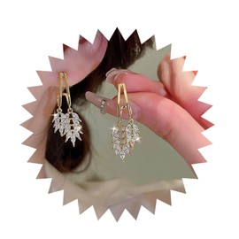 Yheakne Boho Crystal Leaf Drop Earrings Gold CZ Olive Leaf Earrings Vintage Rhinestone Leaves Earrings Long Branch Leaf Dangle Earrings Jewellery for Women and Girls, Zinc, No Gemstone