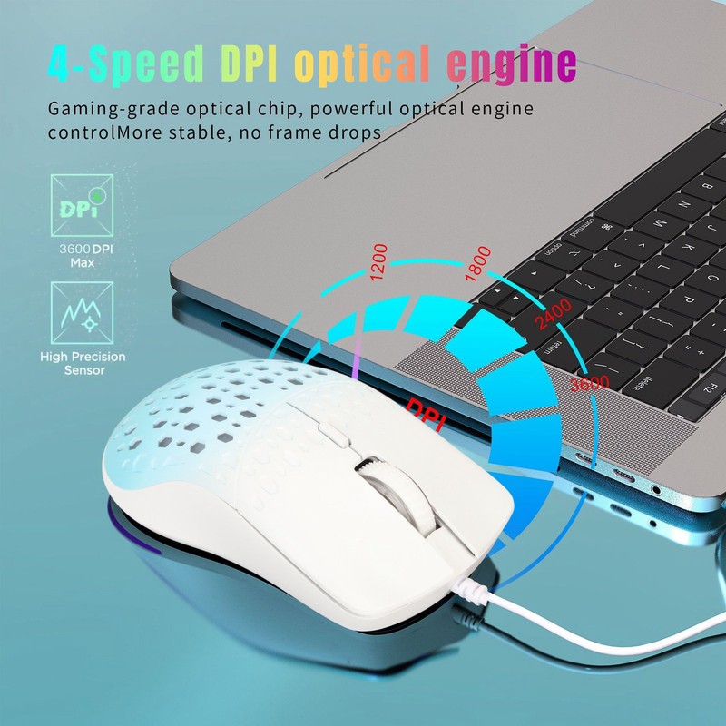 Wired Gaming Mouse with 7 RGB 3600DPI Lightweight Ergonomics Breathable