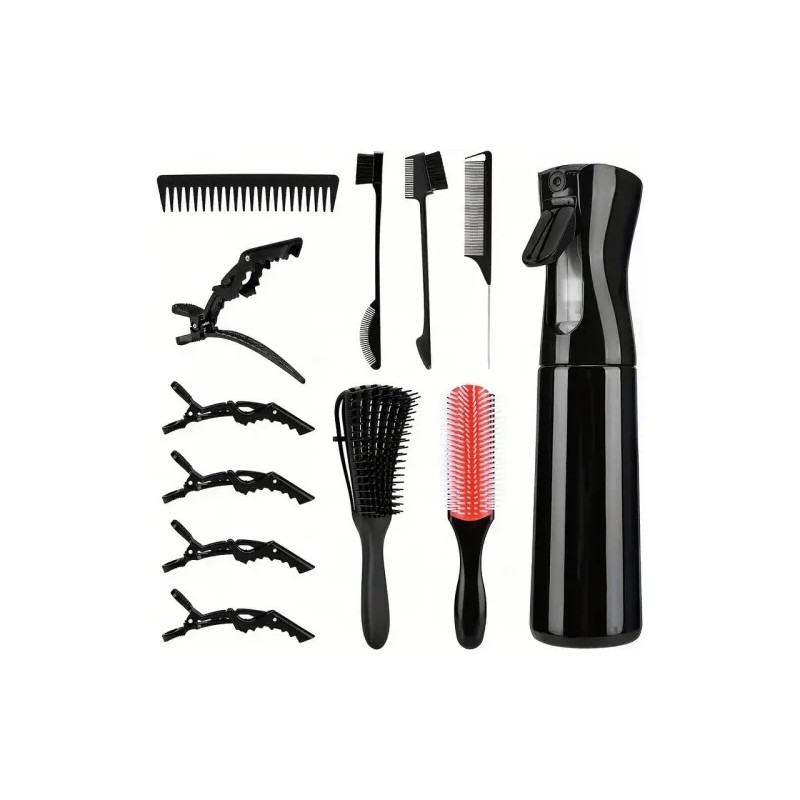 Kit Completo 12pzs Peines Y Cepillos Profesionales Color Negro