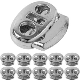Metal Cord Stopper with 2 Hole Opening, Pack of 10, up to 4 mm Diameter, Silver, Band Clamp for Jacket, Sportswear, Backpack, Rubber Cord Stopper, Quick Release Shoelaces, Cord Slide, V1, 2-hole, 10