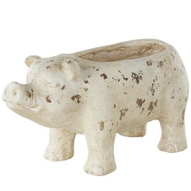 Deco 79 Magnesium Oxide Pig Indoor Outdoor Planter Small Planter Pot with Distressed Details, Planter 7" x 17" x 8", Light Brown