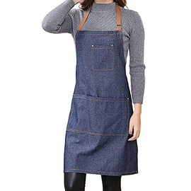 Dusenly Unisex Denim Aprons with Pocket Adjustable Denim Jean Kitchen Apron with 3 Pockets for Women and Men Kitchen Cooking, Garden and Restaurant (Blue)