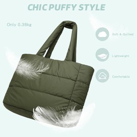 Myhozee Puffer Bag Women's Elegant Handbag Women's Tote Bag Puffect Shopper Large Shoulder Bag Hobo Bag Warm Shoulder Bag Winter Handbag Quilted Bag Plain, Kaffee183