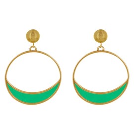 LES POULETTES BIJOUX - Gold Metal Nail Earrings Circle and Crescent Moon Translucent Coloured, Metal