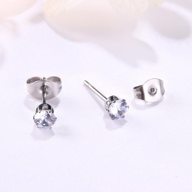 Jstyle 8 Pair Set, Women's Earrings, Stud Earrings, Eight Colors, CZ Zirconia, Popular Earrings, Stainless Steel, Alloy Steel Silver Stainless Steel Cubic Zirconia, Cubic Zirconia