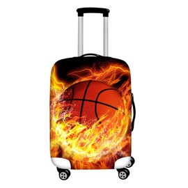 Forchrinse Burning Basketball Print Luggage Cover Polyester Travel Suitcase Cover for Luggage Protector Stretch&Durable&Washable,M