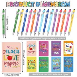 32 Pcs Motivational Quote Pens Inspirational Notepads Mini Motivational Journal with Ballpoint Pen Small Notebooks Gift Set for Student Men Women, School Office Home Travel Use Gift (Teacher)