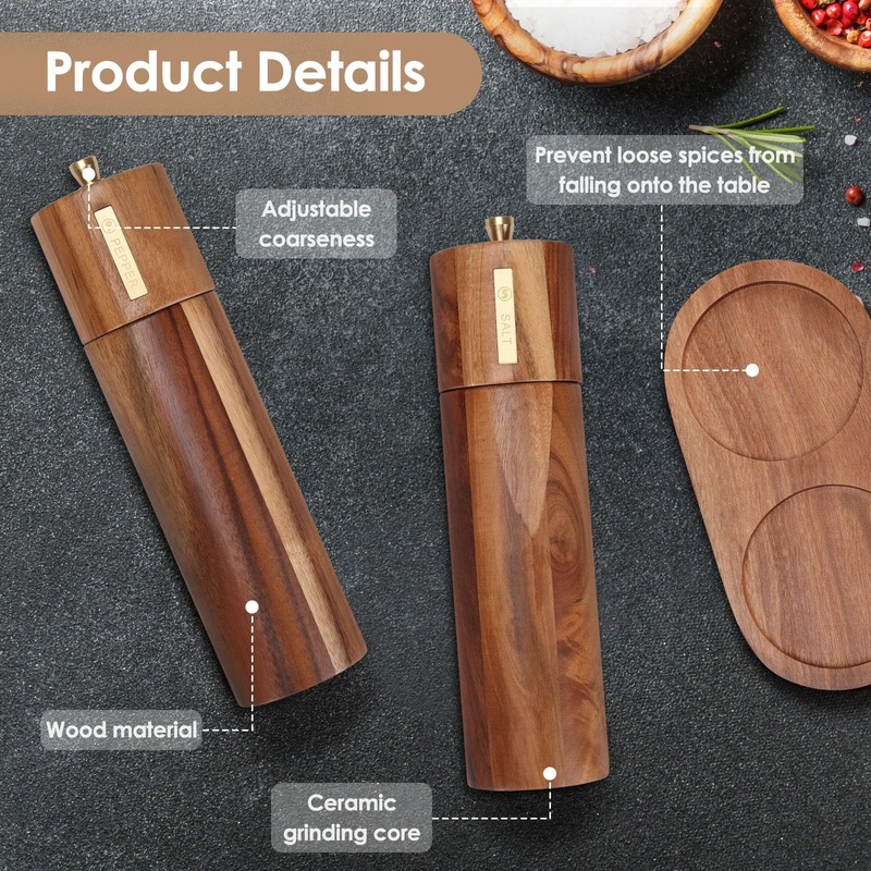 Foyucool Wooden Salt and Pepper Grinder Set, 8 inch Manual