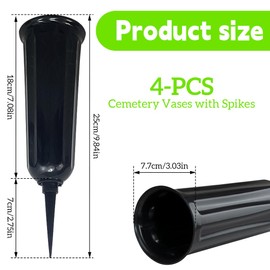 Lotvic Grave Vases with Spike, 4Pcs Grave Flower Holders, Plastic Cemetery Flower Pots, Memorial Vases for Graves, Grave Flower Pots for Graveside Lawn Yard Garden Decoration (Black)
