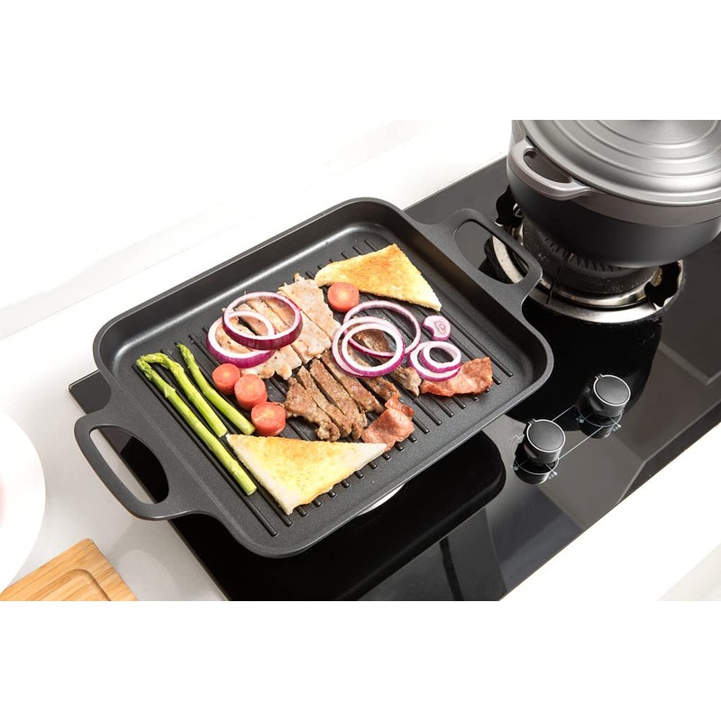 S·KITCHN Nonstick Grill Pan, Induction Stove Top Grill Plate, Glass