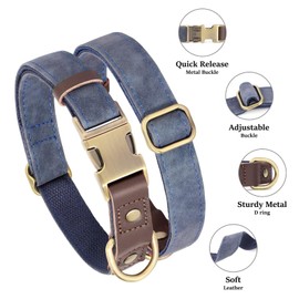 Didog Soft Padded Leather Collar for Medium Dogs Classic Dog Collar with Metal Quick Release Adjustable Medium Faux Leather Blue M