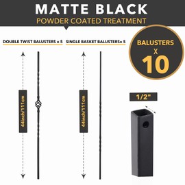 Iron Balusters for Staircase Indoor blissbuys Staircase Balusters 10 Pack, 44" Iron Stair Balusters with Deck Spindles Double Twist 1/2" Spindles for Indoor Railing Porch, Black