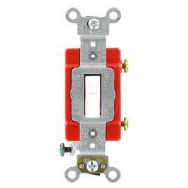 Leviton 1221-LHW 20-Amp, 120 Volt, Toggle Lighted Handle, Illuminated Off Single-Pole AC Quiet Switch, Extra Heavy Duty Grade, Self Grounding, White