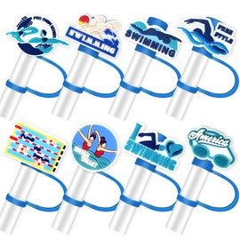 8Pcs Swim Straw Toppers for Tumbles, 10mm Swimming Straw Cover Caps Compatible with 30&40 Oz Tumbler with Handle, Drinking Straw Covers Cap for Tumbles Cups Accessories (Swim)