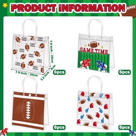 H1vojoxo Football Bags Party Favor - 24pcs Football Clear PVC Gift Bags with Handles Reusable Rugby Sports Goodie Bag for kids Rugby Tote Bag for Snack Large Candy Treat Ball Themed Party Favor
