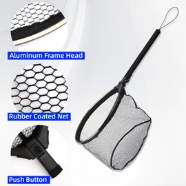 Floating Fishing Net with EVA Handle, Topline Tackle Aluminum Head Foldable Landing Net, Rubber Coated Fishing Net, Lightweight & Compact, 16 Inch