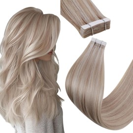 Hetto Tape in Hair Extensions Human Hair Blonde Invisible Tape Hair Extensions Real Human Hair Extensions Tape in Human Hair 12 inch 20 Pieces/30g #P18/613
